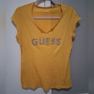 Guess Yellow T-Shirt with Rhinestone Logo